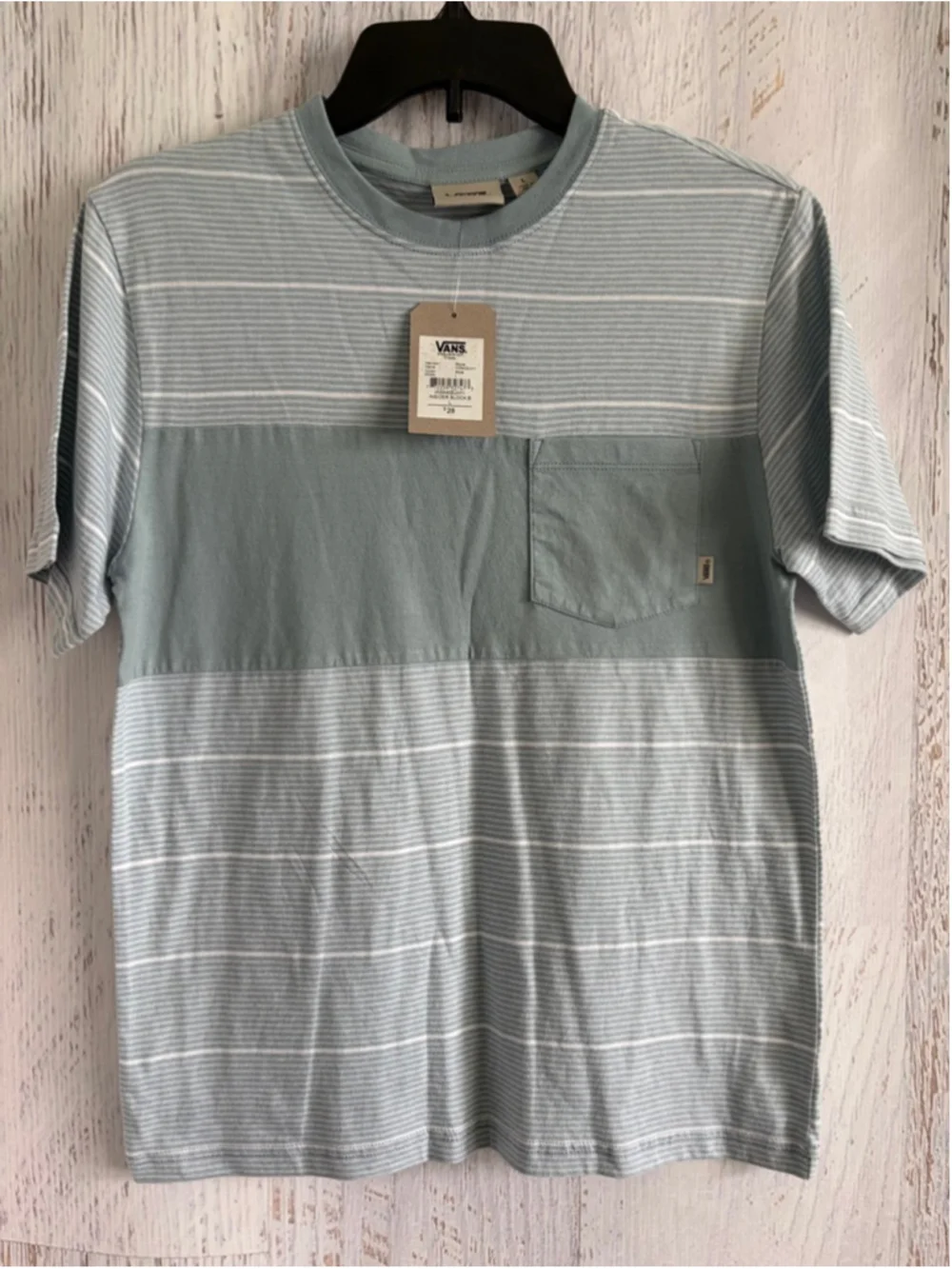 Boy's Vans Light Blue & White Striped Short Sleeve Tee L - Picture 1 of 7